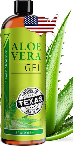 Seven Minerals Organic Aloe Vera Gel from Freshly Cut 100% Pure Aloe - Big 12Oz