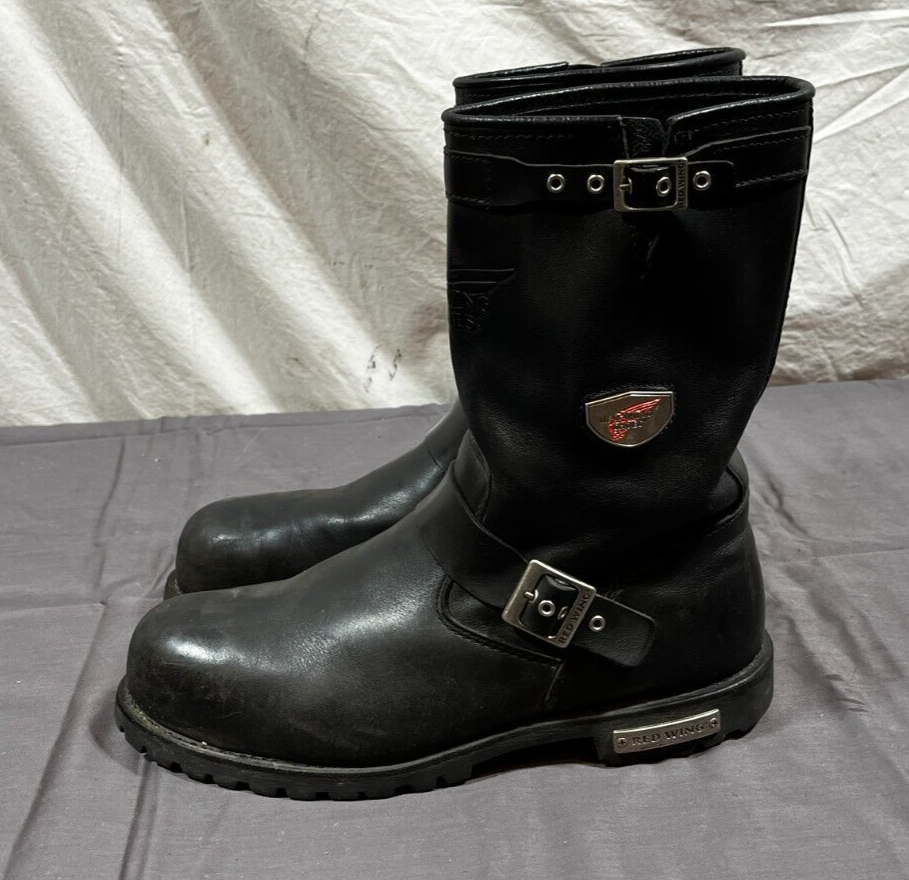 Red Wing Shoes 988 Steel Toe Black Leather Engineer Boots US Red Wing Shoes 988 Steel Toe Black Leather Engineer Boots US