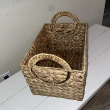 Unique Wicker Basket With Metal Covered Handles 8x13x9.5”