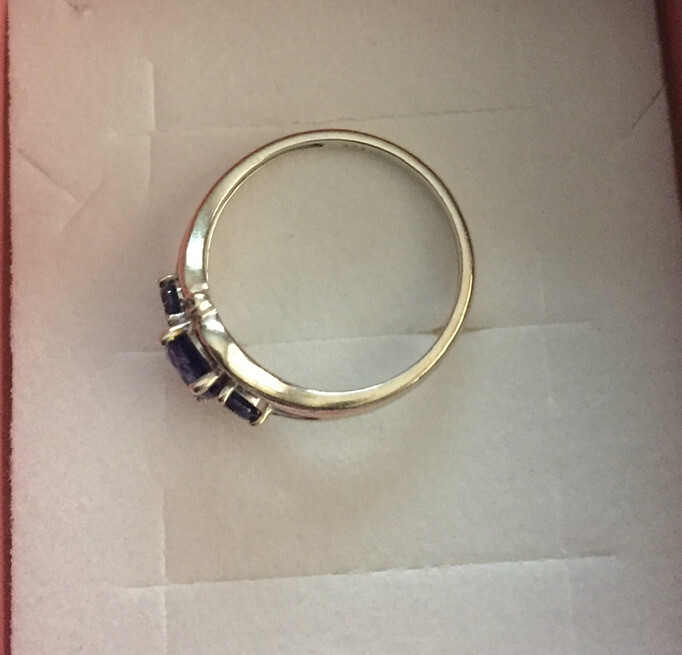 PROUDS 9CT WHITE GOLD CREATED CEYLON SAPPHIRE DIAMOND RING SIZE