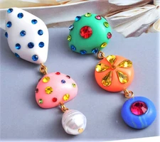 Funky RAINBOW Color FRUIT Flower Pearl TASSEL Betsey Johnson Dangle Earrings H5