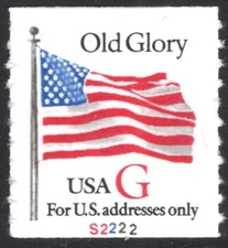US Stamp Scott #2891, Old Glory Red G Rate Flag, With Plate #S2222, Coil, MNH