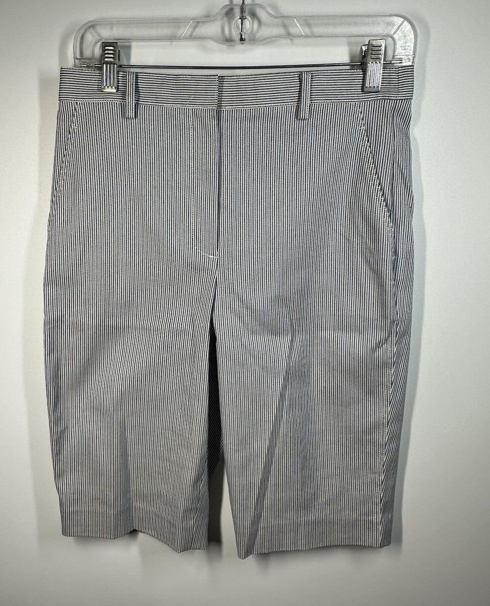Theory Women's Cotton High Rise Bermuda Shorts Striped Size NWT $245