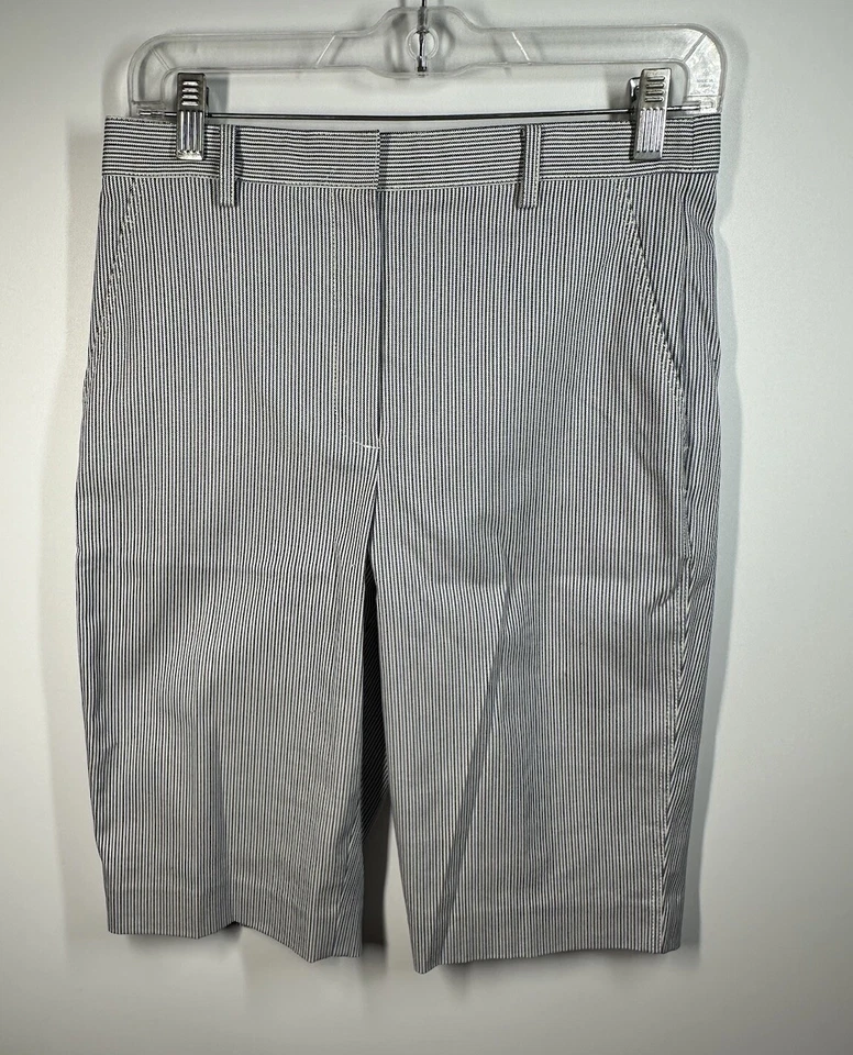 Theory 女式棉质高腰百慕大短裤条纹 2 码全新带标签 245 美元