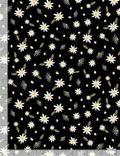 Daisy Fabric Flowers Save The Bees Black Cotton Timeless Treasures ...
