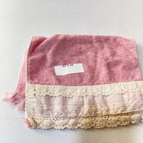 vintage grand prix avanti hand towel pink solid 100% cotton rectangle lace trim - Picture 9 of 9