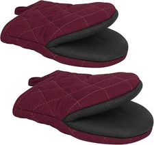 1 Pair Short Oven Mitts - Silicone Kitchen Oven Gloves High Heat Resistant 500℉