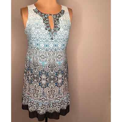 oasis beaded dress WHBM Blue Shift Lined Embellished Print Sleeveless Small Petite Black Burgundy Halter Evening xx11Dec25-$7 Size:9/10 (L) stopping fleur mini dress