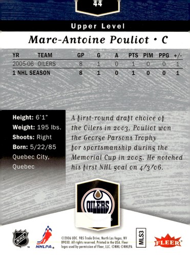 Marc-Antoine Pouliot - Signed 2006-07 Fleer Flair Showcase Rookie Card #44 - Picture 2 of 3