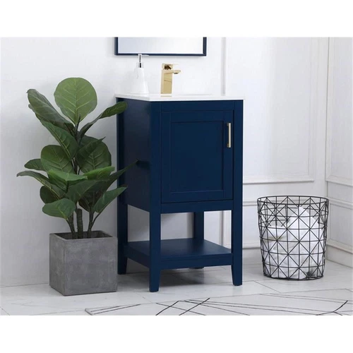 Elegant Decor Aubrey 18" Steel and Solid Wood Single Bathroom Vanity in Blue - Picture 2 of 8