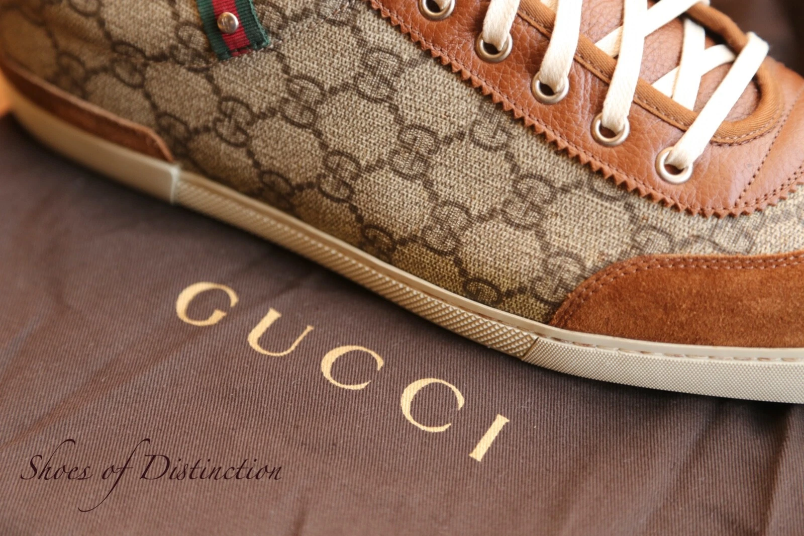 Gucci GG monogramme cuir marron toile chaussures baskets hommes UK 9,5 US 10,5