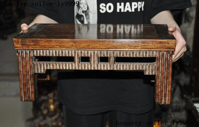 15" Antiguo Chino Huanghuali Madera Tallada Té Ceremonia Mesa de Té Escritorio Mesas Estatua Foto 4 de 4