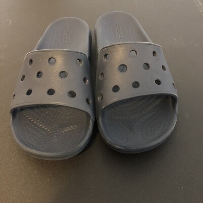 CROCS Kids Classic Crocs Slide Navy Blue Size J2; Unisex Kids