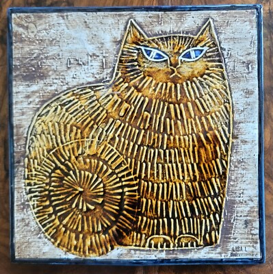 Lisa Larson: Cat Ceramic Relief Tile, Vintage, for Gustavsberg Sweden