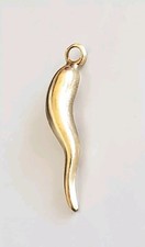 14K Yellow Gold Cornichello 3D Italian Horn Pendant Charm 19mm long Vintage