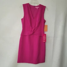 LDT Dress Womens 4 Fuchsia Barbie Sleeveless V-Neck Cocktail Mini Office Party