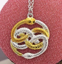 Never Ending Story Necklace 20” Chain Ouroboros Nordic Talisman Two Snake Auryn