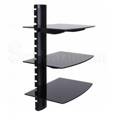 Adjustable Tempered Glass Triple AV Wall Mount Shelf with Cable Management
