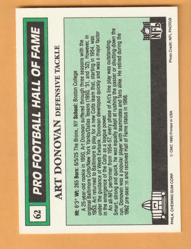 Art Donovan Baltimore Colts 1990 Swell Greats #62 Boston College Eagles 10D - Picture 2 of 2