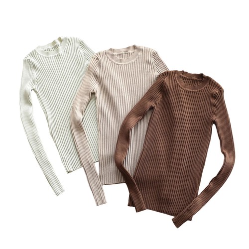 Suéter Pullover Básico Cuello Redondo Acanalado Top Tejido Sólido Jersey con Agujero para el Pulgar