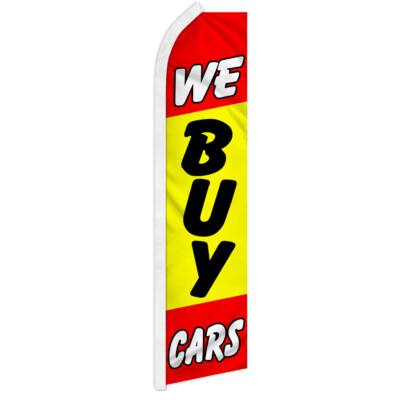 Used Car Dealership Feather Flutter Flag - Red/Blue Swooper Advertising Banner 11.5ft