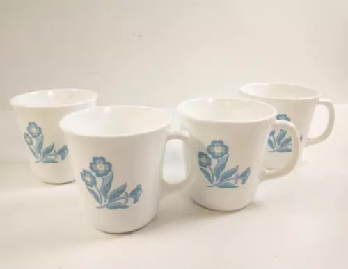 Set of 4 Corning Ware Blue Cornflower Cornsilk Coffee/Tea Cups Mugs USA