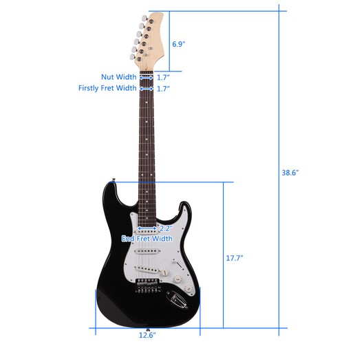 Black Electric Guitar+bag+strap+paddle+crank+connecting Cable+wrench Tool - Picture 2 of 12