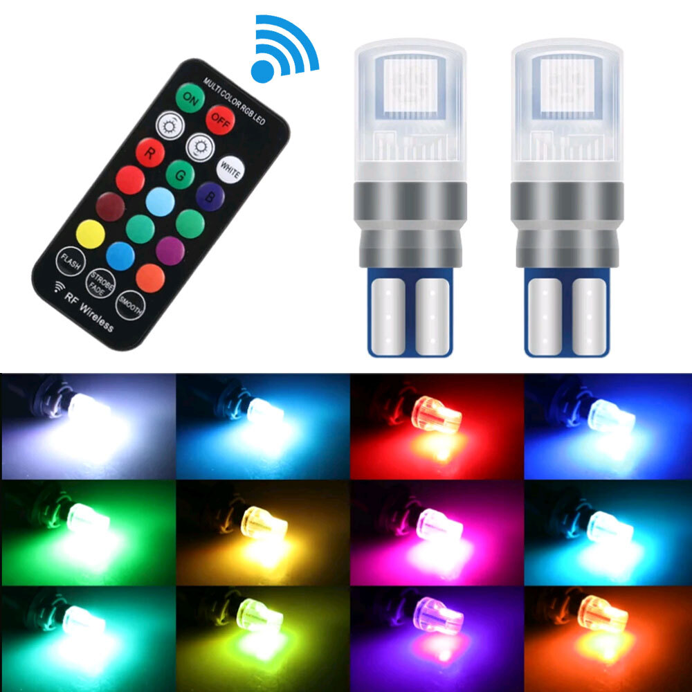 2pcs RGB T10 W5W 194 168 5050 LED Car Dome Reading Light Remote Control 12V