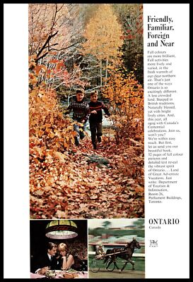 1967 Visit Ontario Canada Travel Vacation Guide Vintage Print Ad Fall Leaves Art