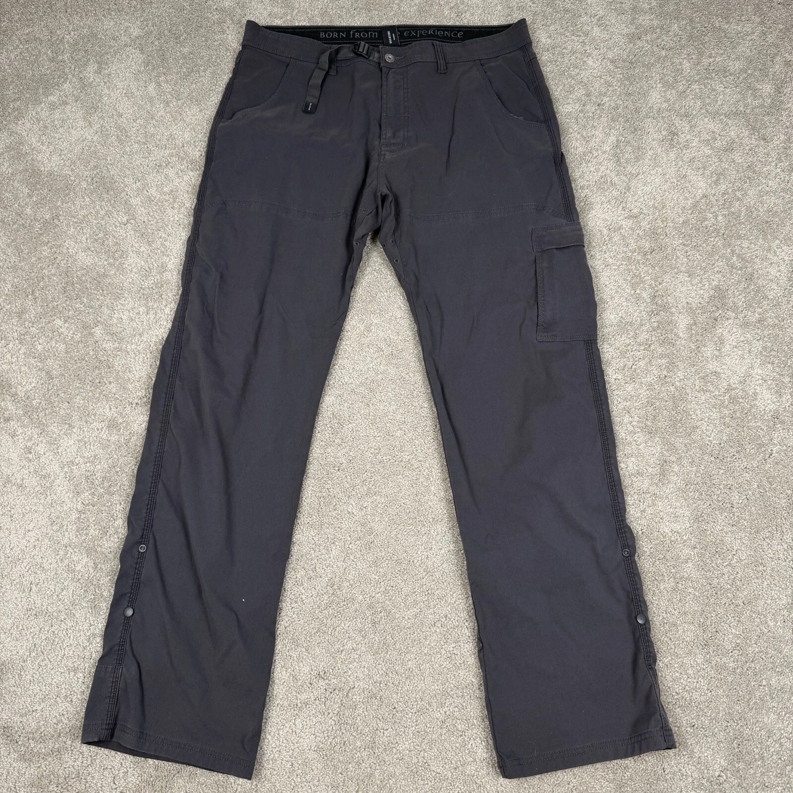 Prana Men's Breathe Cargo Hiking Pants 37x32 Gray Nylon Straight Fit Gorpcore