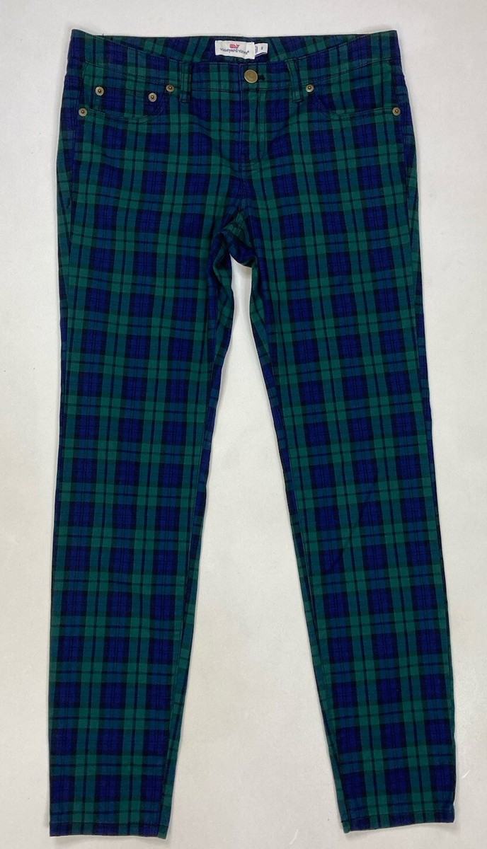 Vineyard Vines Tartan Plaid Trouser Pants Women Size Blue Green