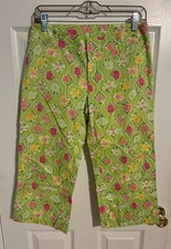 Lilly Pulitzer Cropped Capri Pants Women's Size 2 Green Floral Ladybug Casual