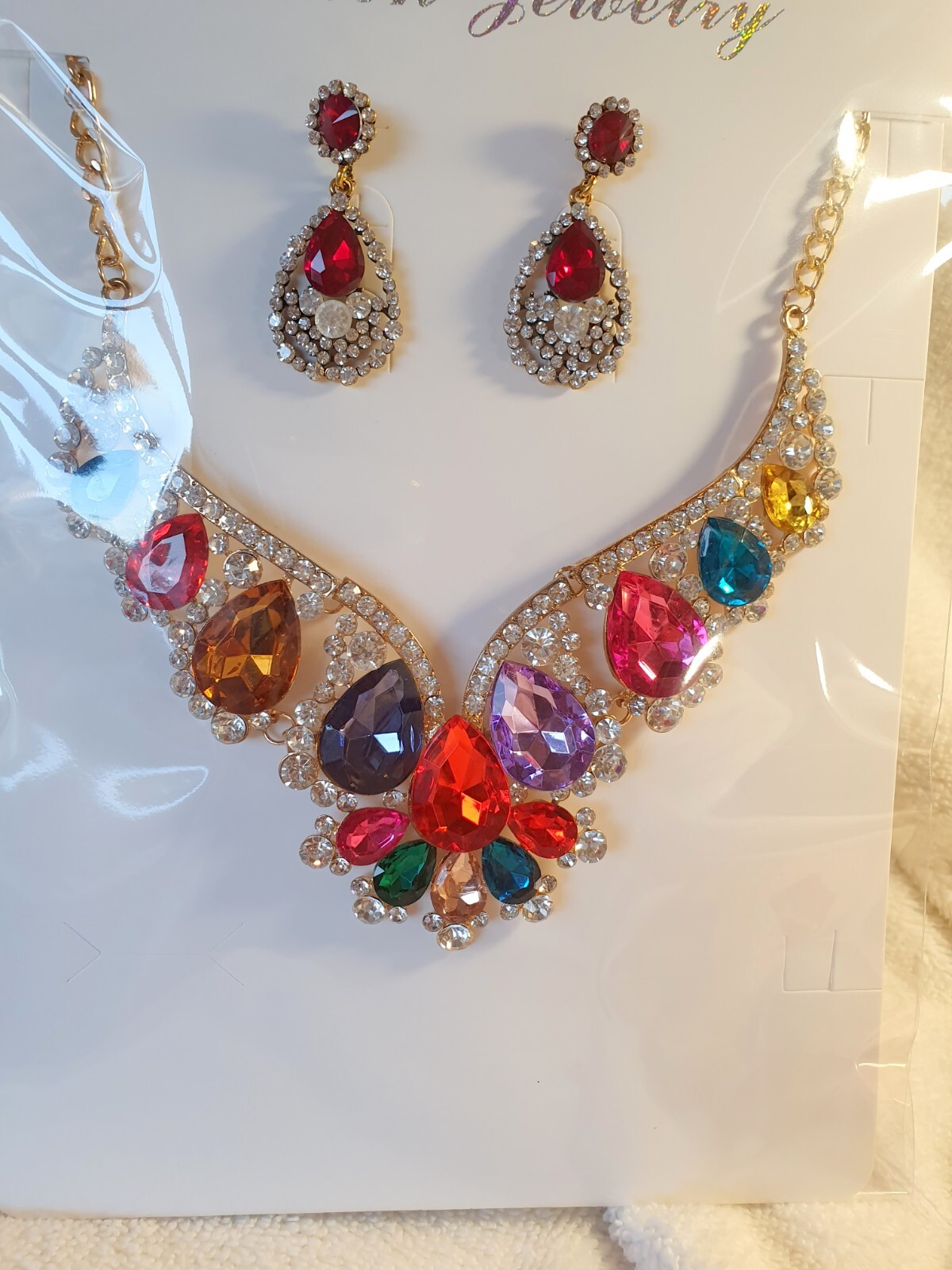 mixed color Diamante crystal Necklace&earrings set wedding prom new set 1