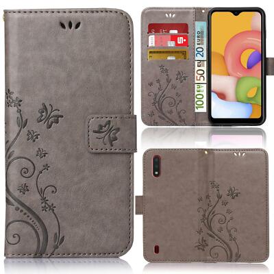 Handy Tasche für Samsung Galaxy A01 Schutz Hülle Blumen Flip Case Wallet Etui