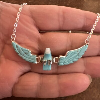 Navajo Flying Eagle Necklace Turquoise Nice Ben Livingston Small 2 1/2 Zuni #8