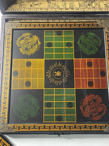 Caja roja pintada a mano dragón dorado y fénix juegos chinos vintage - Imagen 12 de 23