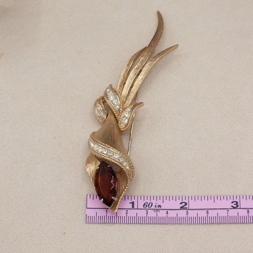 Vintage Sarah Coventry Large Gold MCM Calla Lily Flower Brown Glass Stone Brooch - 第 11/14 張圖片