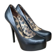 DOLCE & GABBANA Black Leather, Leopard Print Insole Platform Heels Pumps Size 38