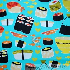 BonEful Fabric FQ Cotton Quilt Oriental Asian Fish SUSHI Chef Japan Cook Food US