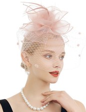Fascinators for Women Tea Party Hat Birdcage Veil Feather Flower Cocktail Wed...
