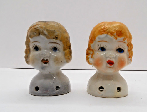 2 Vintage Porcelain China Doll Heads Japan 2 1/2"