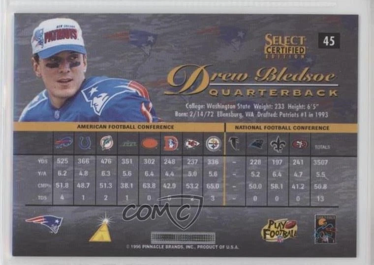 1996 Select Certified Edition Artist's Proof /500 Drew Bledsoe #45 - Image 2 of 2