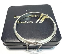 Vintage 925 Sterling Silver Baby Bangle Hinged Safety Chain, 5.12g, Boxed, B40