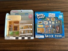 Teeny Tinies Greek Food 20pc Mini Food Playset and Retro Fridge LOT OF 2
