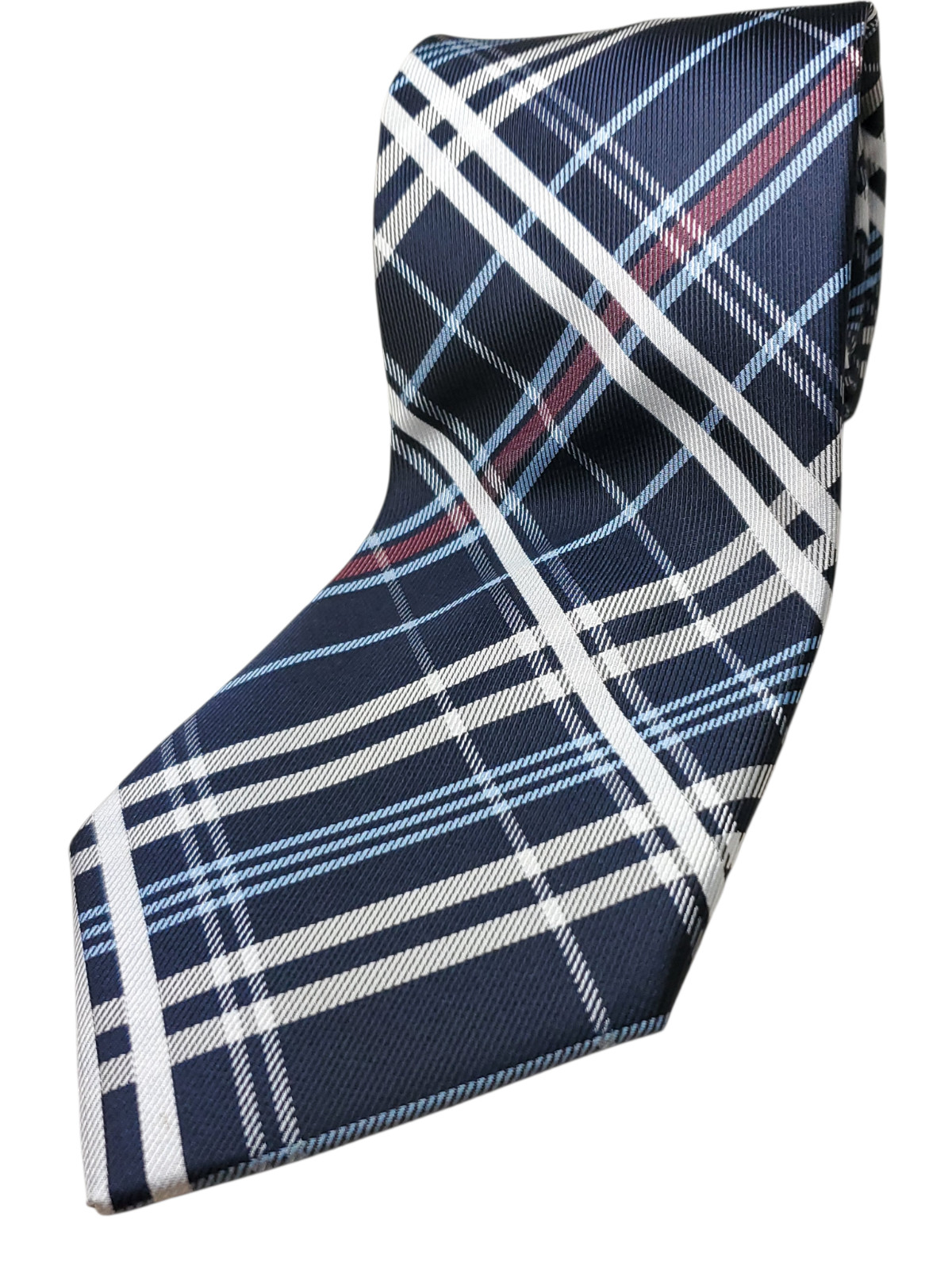 UMO LORENZO Handmade 100% Microfiber Tie Navy Blue White Plaid NEW