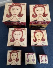 Set of 7 vintage pretty decorative nesting storage boxes with lids 