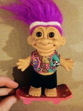 SKATER BOY TROLL Russ Skateboarder PINK Purple Hair 1980s Skate 5in Doll Easter