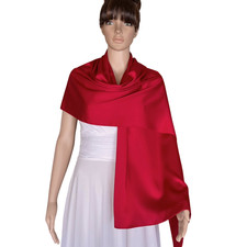 Red Satin Silk Shawl. Handmade Long Scarf. Red Wrap Scarf.