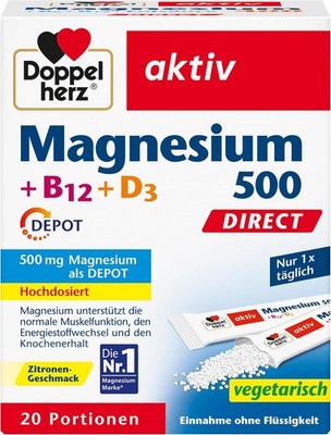 Doppelherz Magnesium 500 + B12 + D3 DIRECT  - 20 Portionen Micro-Pellets
