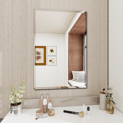 Yunshangge Rectangular Beveled Bathroom Mirrors 28X36 Inch Square Frameless